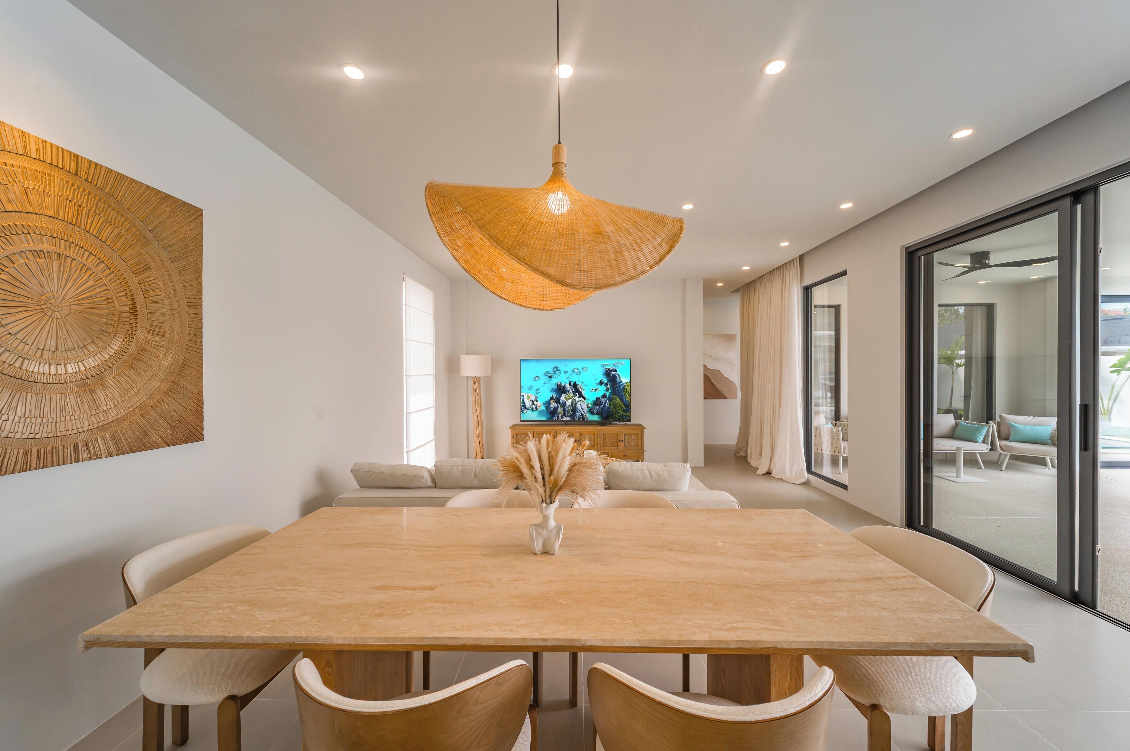 Desk, laptop workspace, blackout curtains, soundproofing