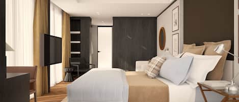 豪華開放式套房 | 意大利 Frette 床單、高級寢具、Select Comfort 床墊、迷你吧