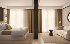 Frette Italian sheets, premium bedding, Select Comfort beds, minibar