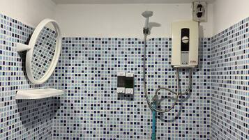 Shower, towels, soap, shampoo