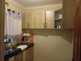 Deluxe Apartment | Private kitchen | Fridge, microwave, cookware/dishes/utensils