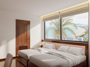 デスク、ノートパソコン用作業スペース、遮光カーテン、防音設備