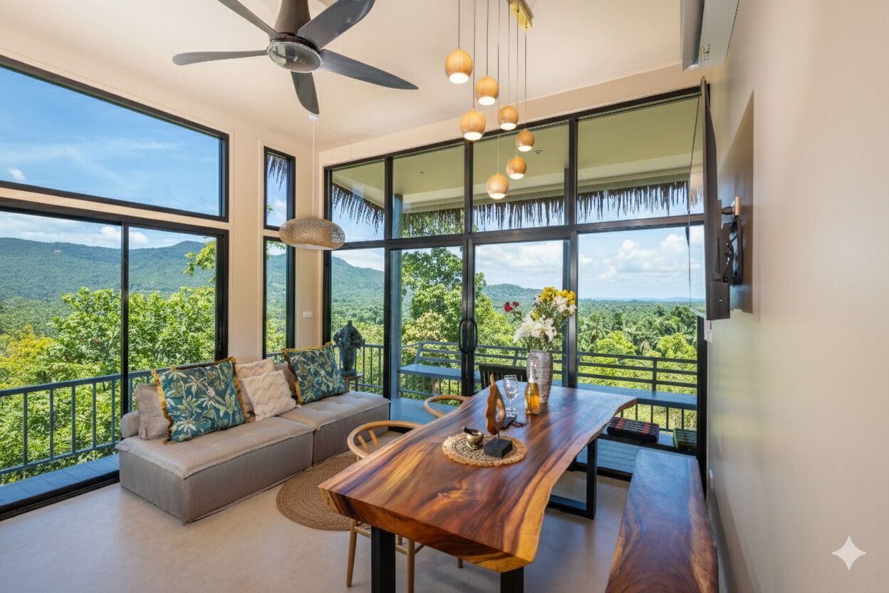 Villa Deluxe, 2 habitaciones, balcón, vista a la bahía | Área de sala de estar