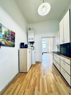 Eenvoudige studio | Privékeuken | Een koelkast, een microgolfoven, een kookplaat