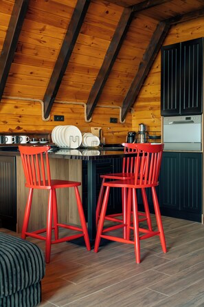 Panoramic Chalet, Kitchen, Mountain View | Private kitchen