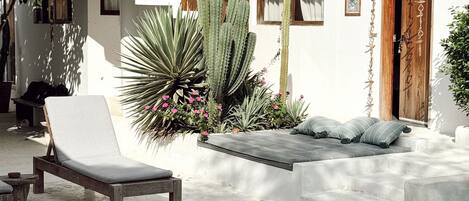 Outdoor pool, sun loungers