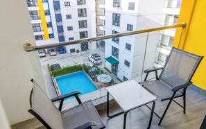 Familieleilighet, balkong, byutsikt | Balkong