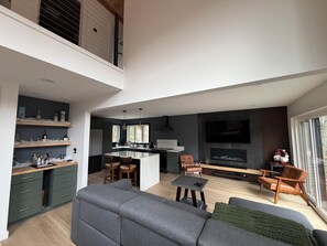 TV, fireplace