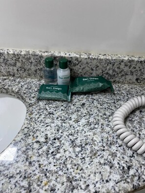 Free toiletries, hair dryer, towels, toilet paper