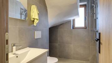 Hair dryer, towels, toilet paper