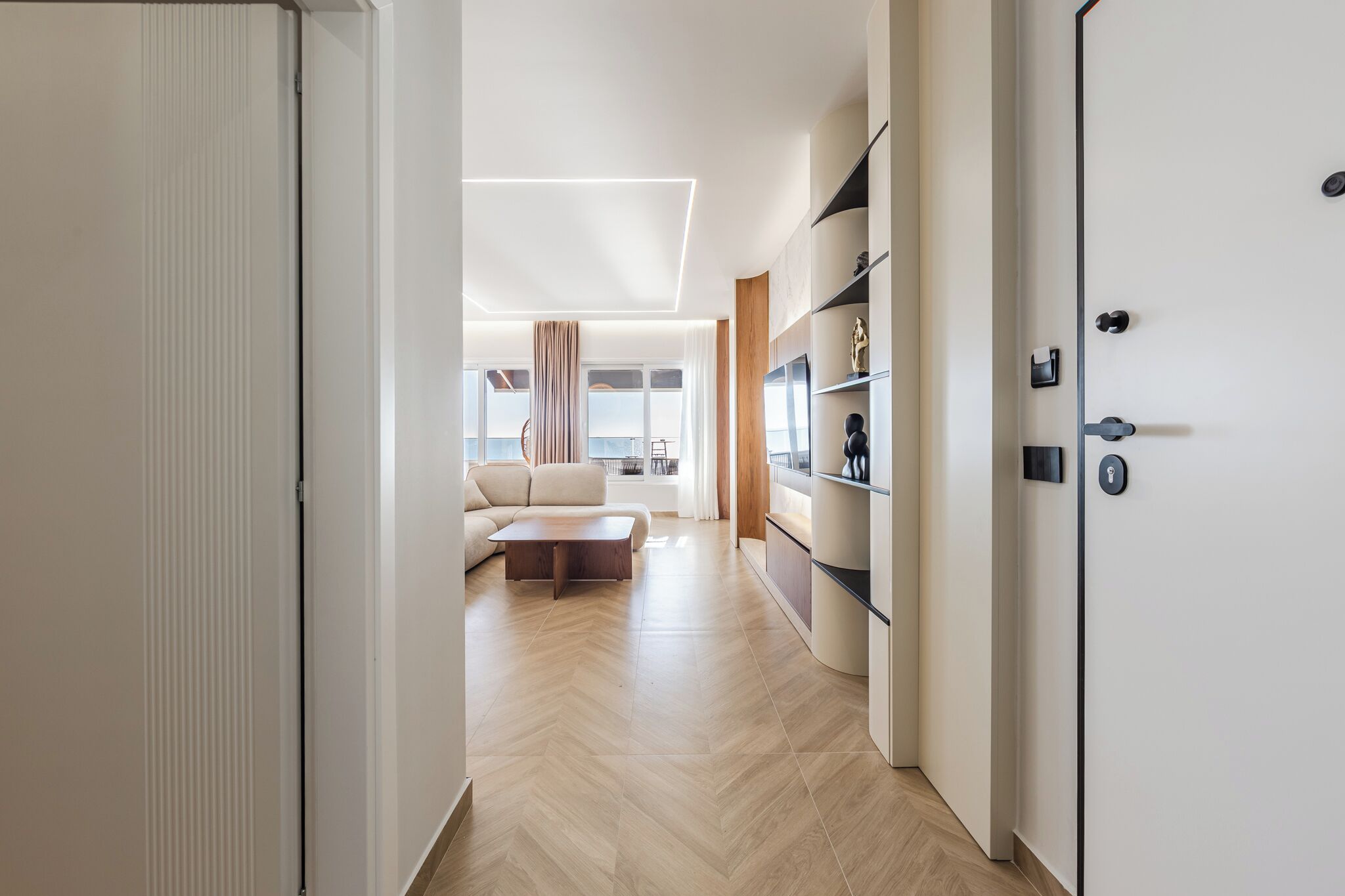 Luxury Penthouse, Beach View | Living area | 55-inch LED TV with cable channels