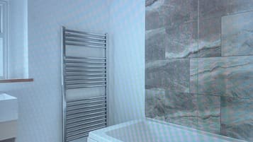 Dusj, håndklær, såpe og sjampo