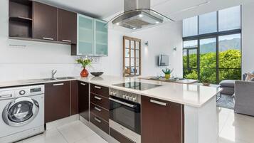 Fridge, microwave, oven, dishwasher