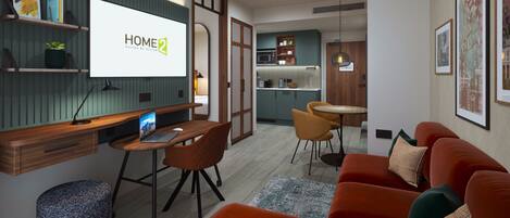 Hypo-allergenic bedding, in-room safe, blackout curtains