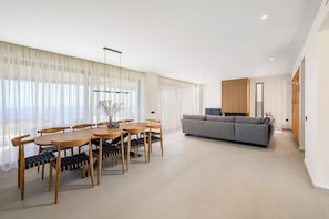 Majo Thalassa Villa 5-Bedroom Panoramic Sea View | Living area | Flat-screen TV, fireplace - Majo Luxury Villas Panoramic Sea View  (Malevizi)