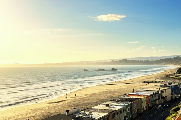 The famous cement ship on Rio Del Mar Beach looking toward Santa Cruz.