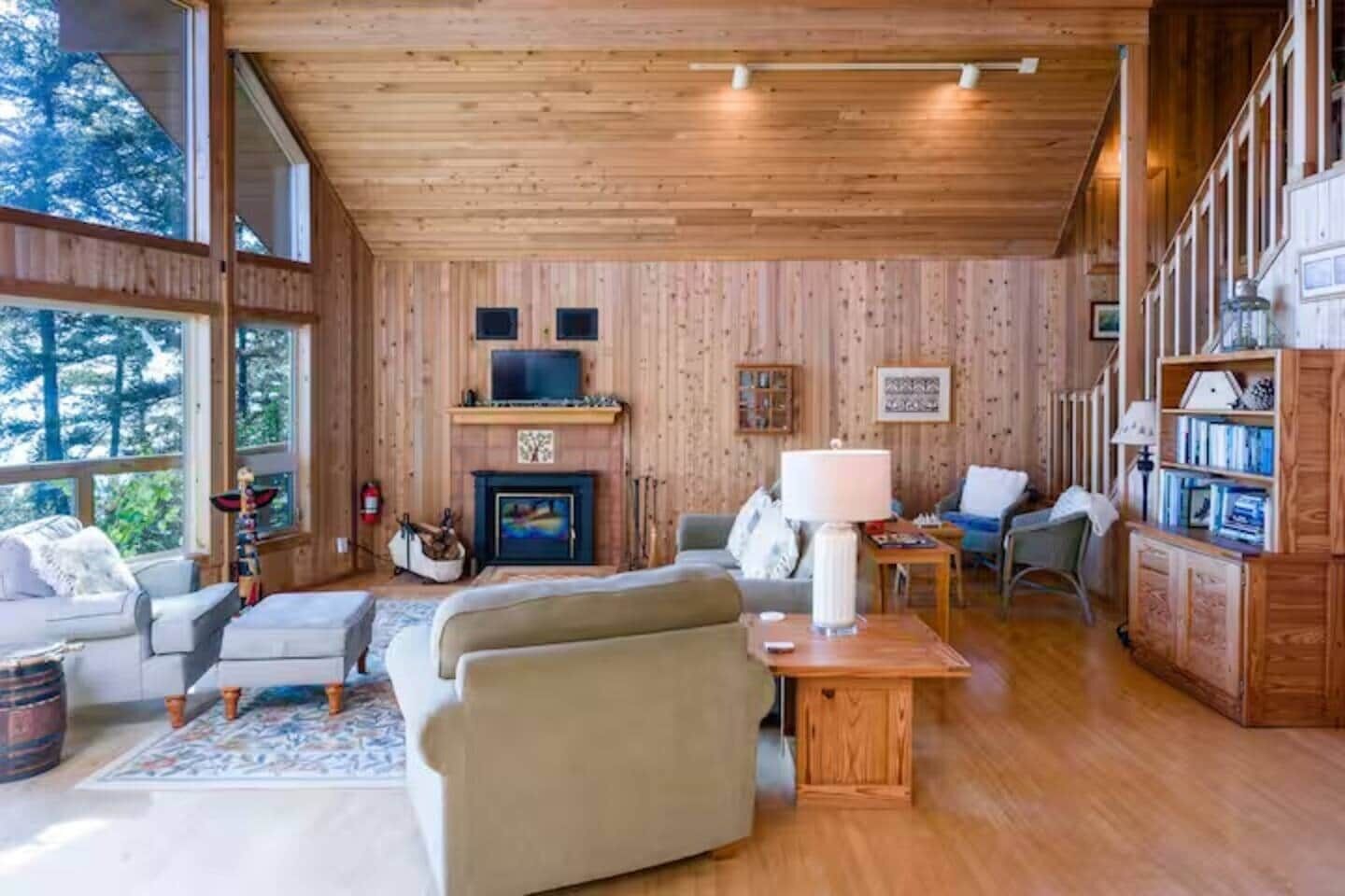 Smart TV, chimenea y libros 