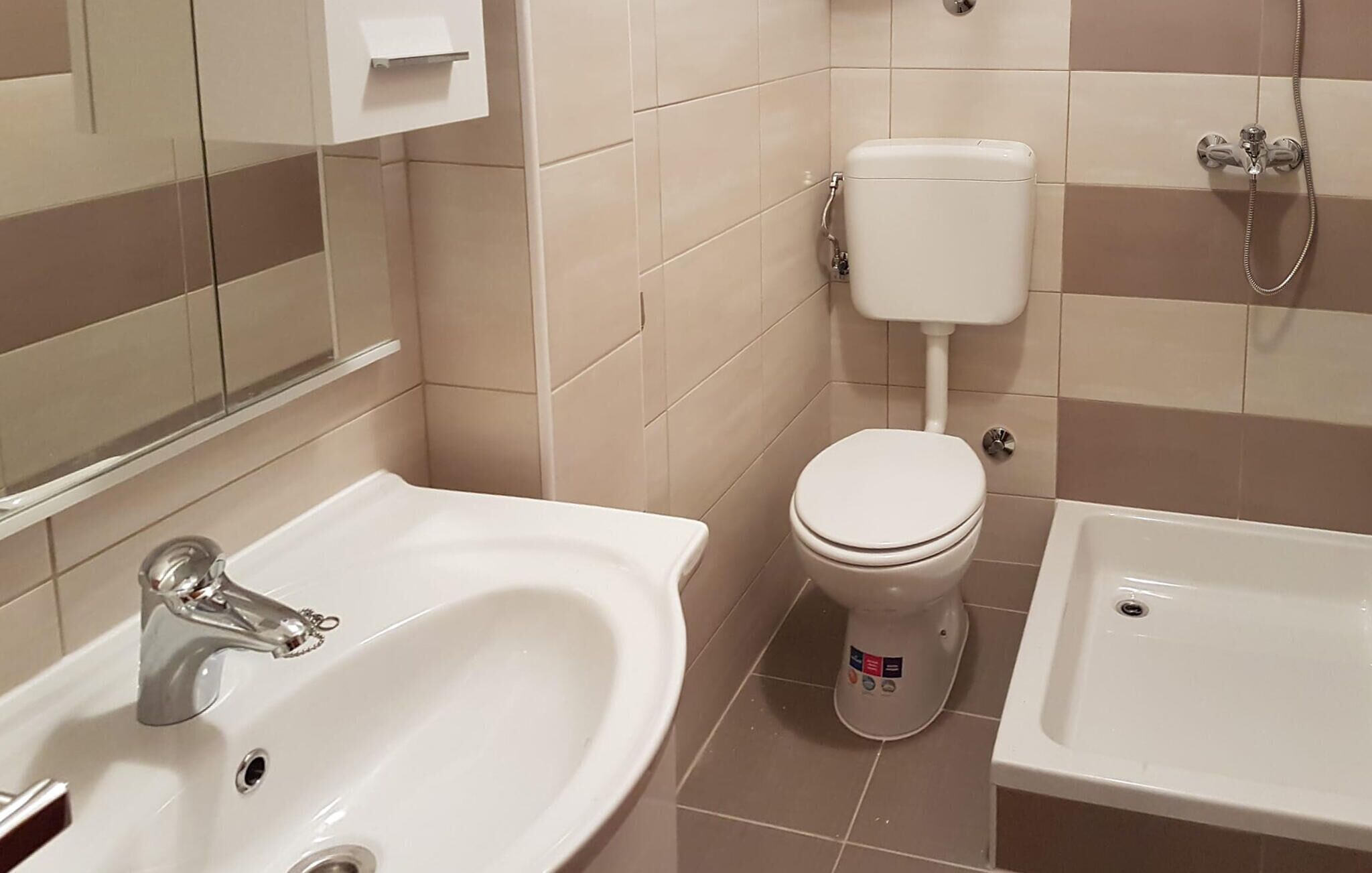 Une salle de bain avec un lavabo, des toilettes et une baignoire.