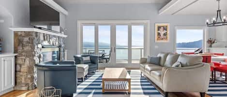 Smart TV, fireplace, table tennis, books