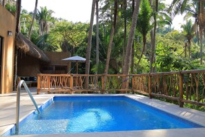 Una piscina al aire libre, una piscina climatizada