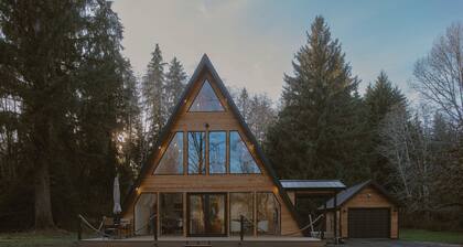 Unique A-Frame house nestled at the edge of rainforest with Sauna & Hot-tub