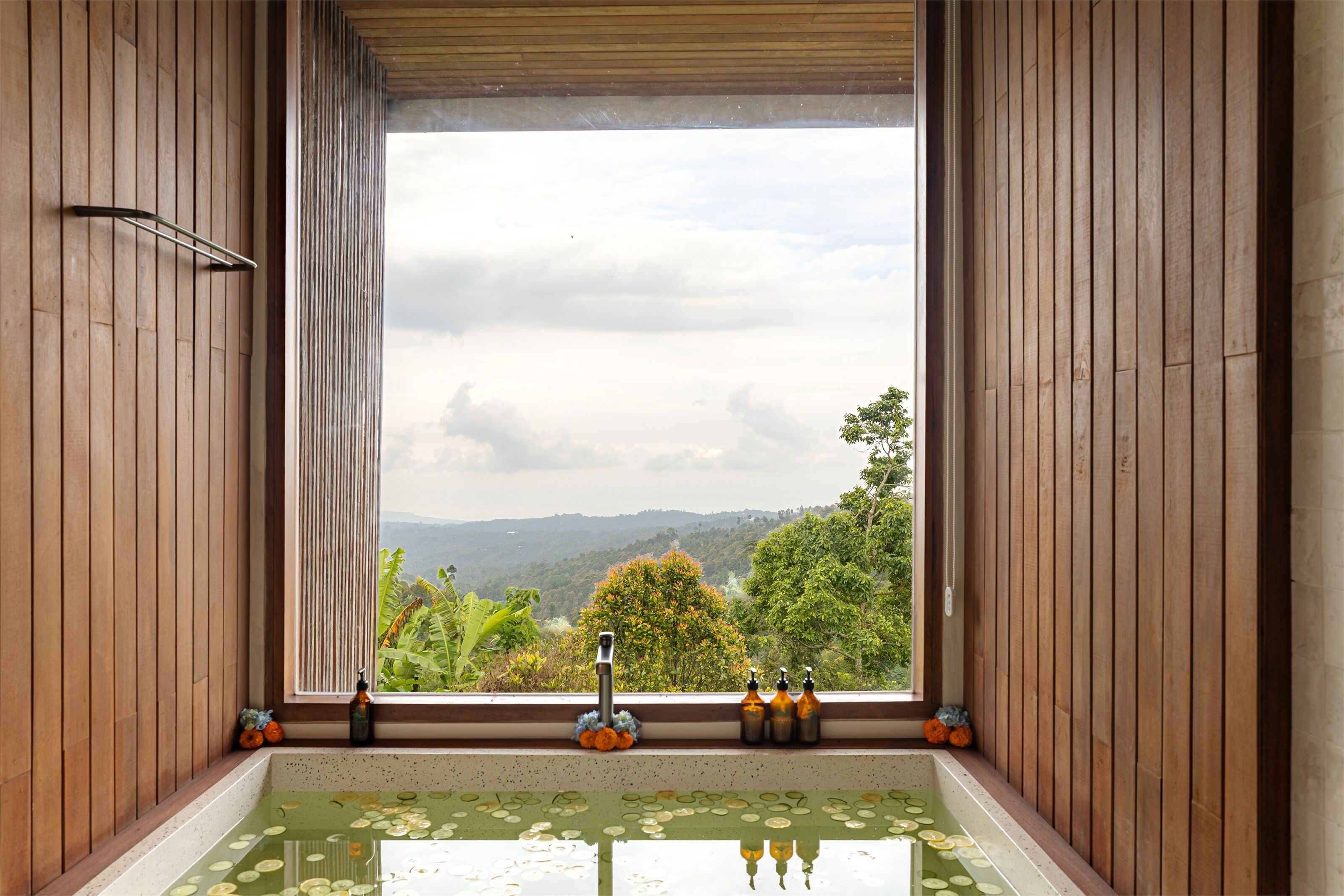 One Bedroom Luxury Serenity Cabin | Bathroom | Separate bathtub and shower, towels, soap, shampoo