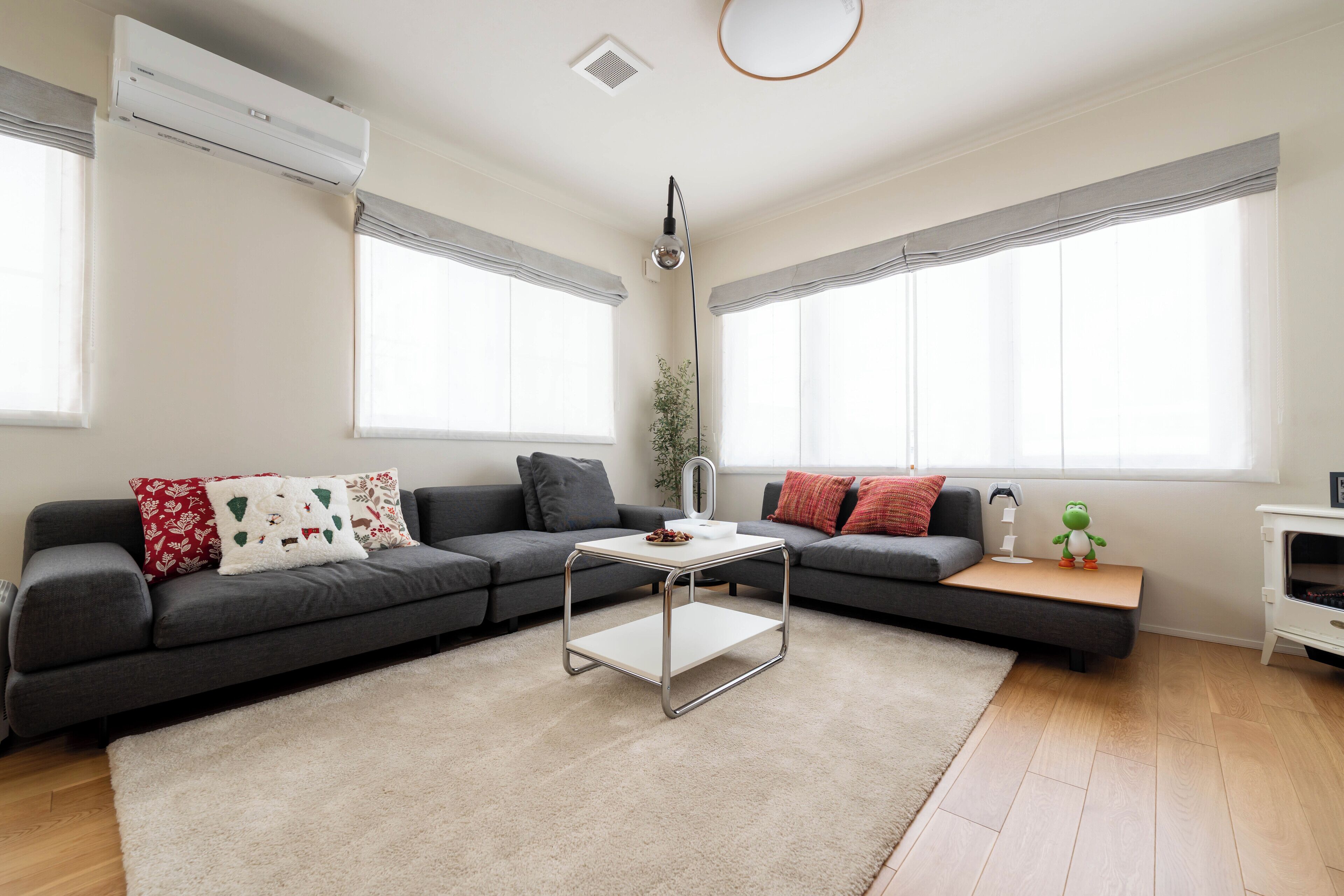 Smart TV, fireplace, video games, music library