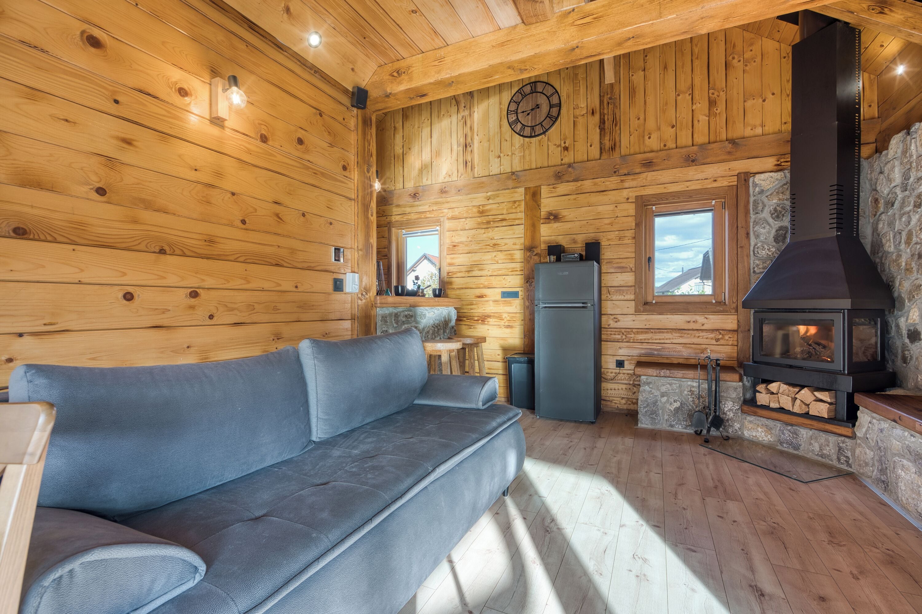 Standard Chalet, Multiple Bedrooms (Wood House Bela Krajina) | Living area | 21-inch Smart TV with digital channels, fireplace