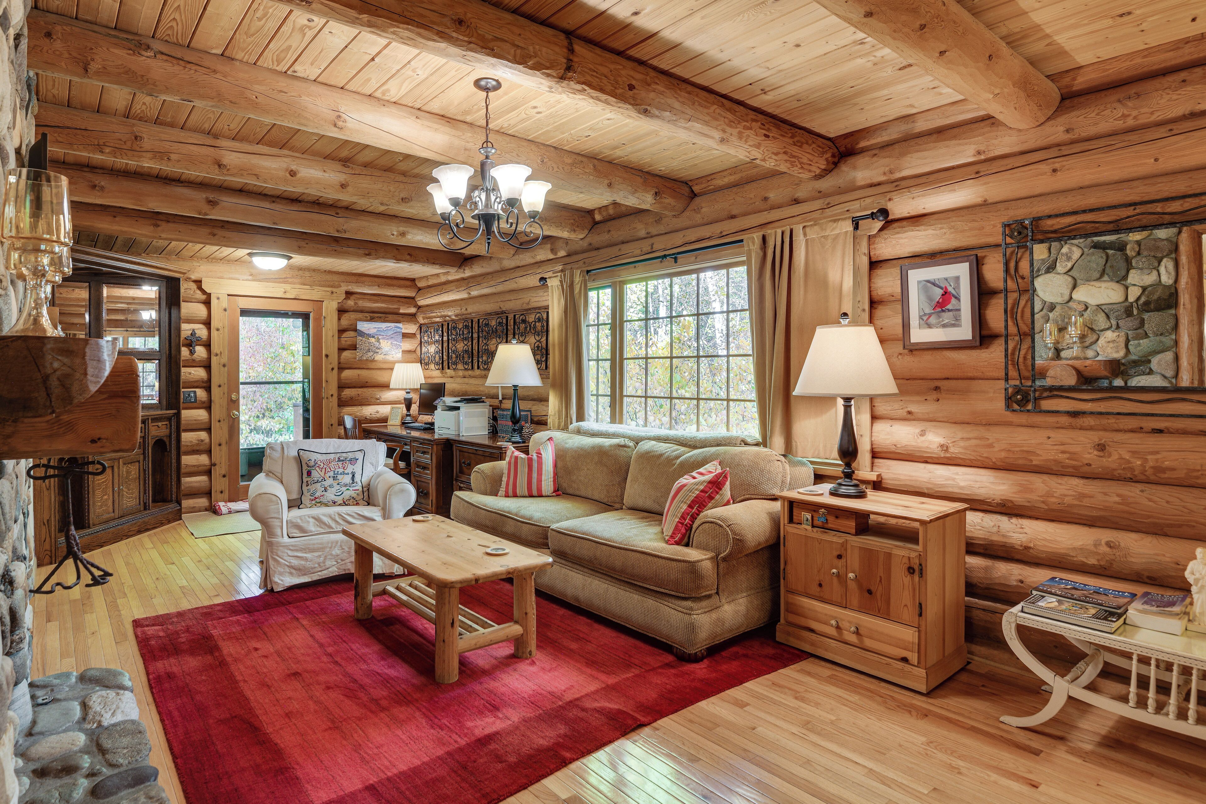 TV, fireplace, books