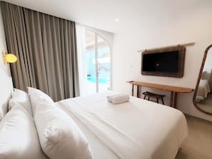 Premium Villa, 2 Bedrooms, Balcony, Pool View | Premium bedding, minibar, desk, laptop workspace
