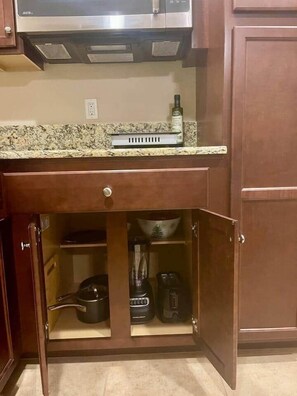 Fridge, microwave, stovetop, toaster