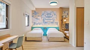 Desk, laptop workspace, free WiFi, bed sheets