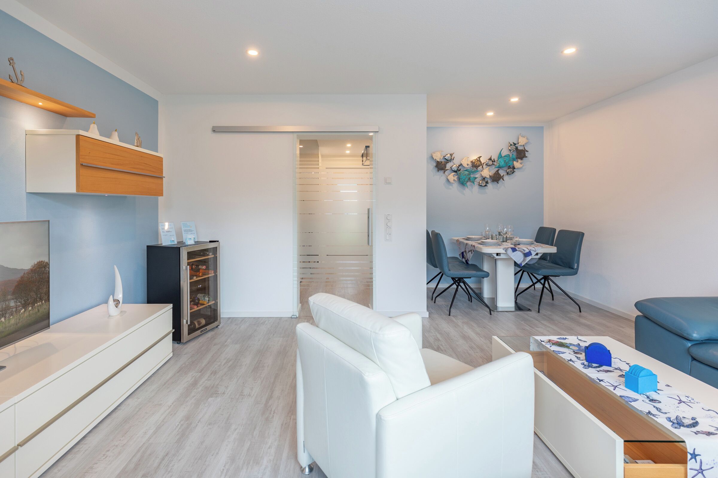 Fernseher, Musikbibliothek, Stereoanlage