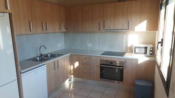 Frigorífico, microondas, horno y placa de cocina