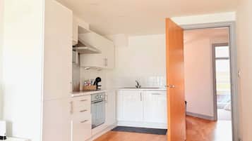 Frigorífico, microondas, horno y placa de cocina