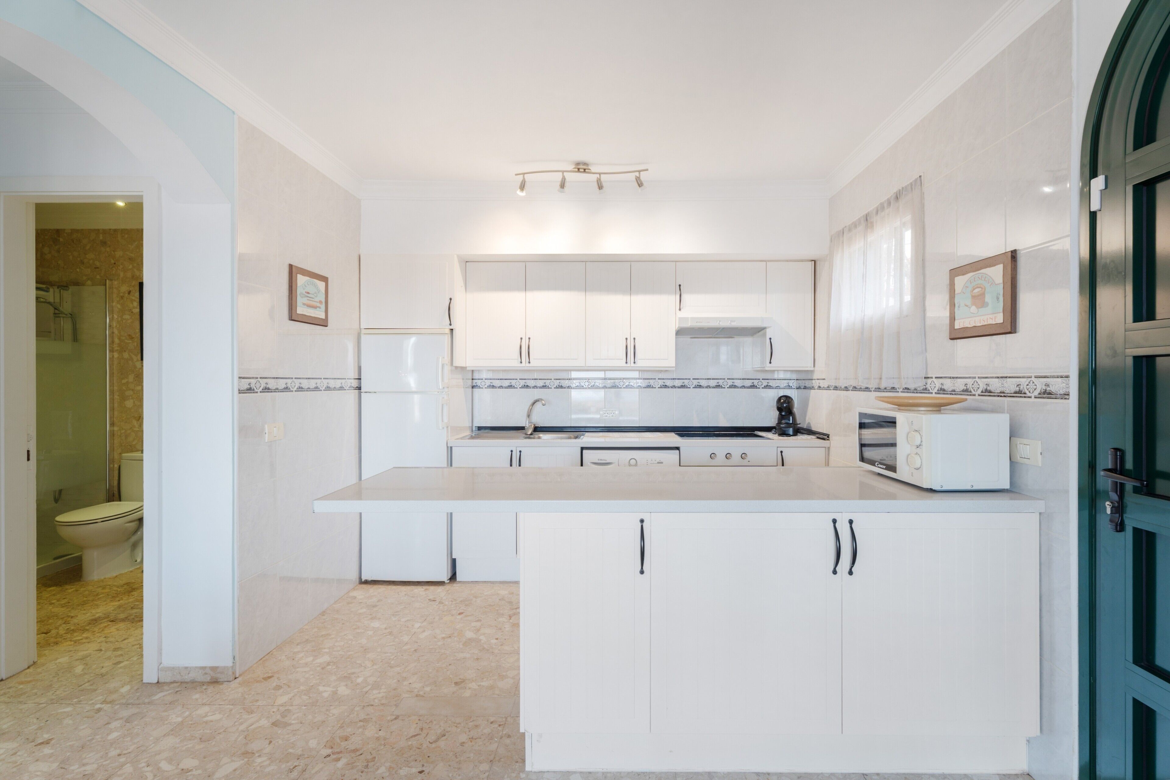 Frigorífico, microondas, horno y placa de cocina