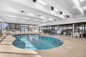 Indoor pool, a heated pool - Waterpointe II 704 - Spacious 3 Bedroom Condo (North Myrtle Beach)