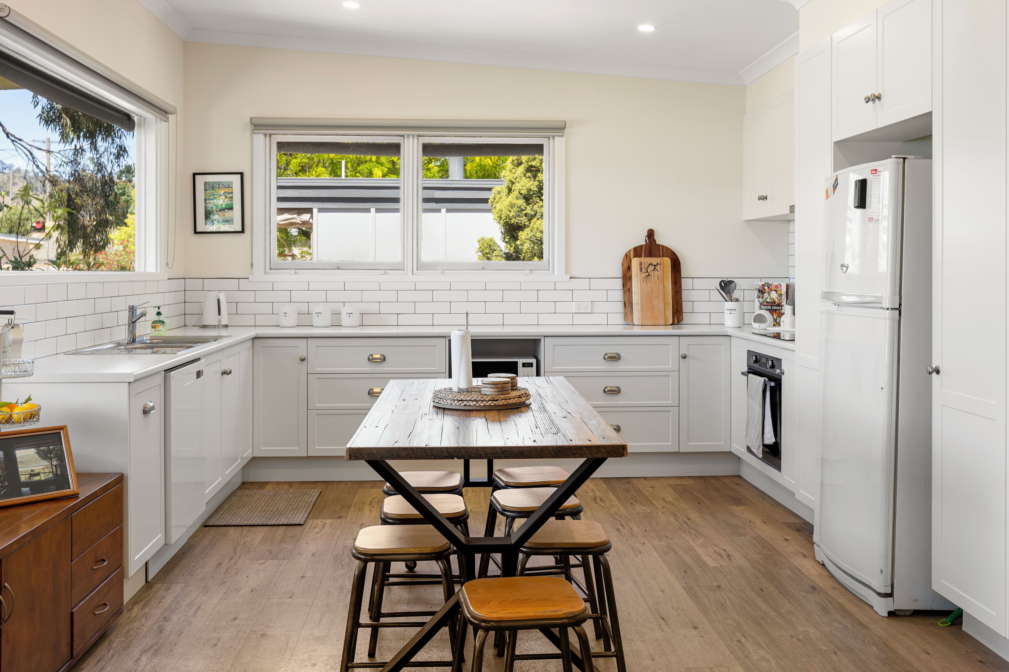 Fridge, microwave, oven, toaster