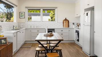 Fridge, microwave, oven, toaster