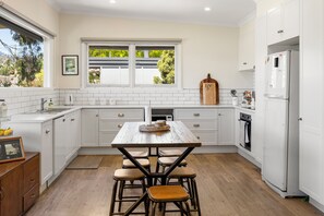 Fridge, microwave, oven, toaster