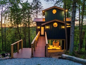 Exterior - Romantic Forest Birdhouse • Hot Tub + Loft Net   |  A dreamy treetop escape with a slide, cozy reading nook, forest-view windows, and a fully stocked kitchen—perfect for couples looking for luxury, privacy, and peaceful woodland vibes. (Campton)