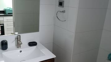 Hair dryer, towels, toilet paper