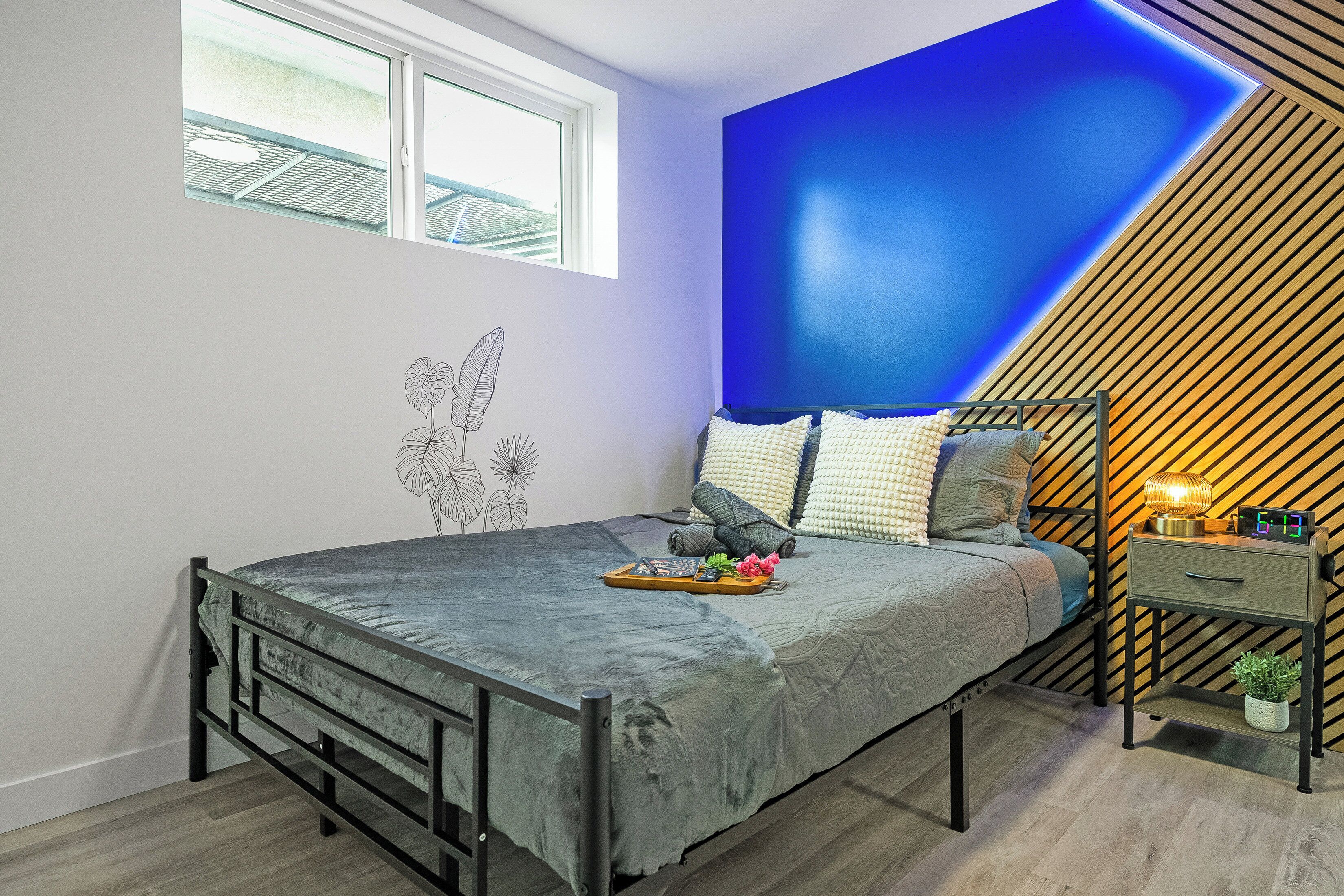 A bold, stylish bedroom designed for comfort, personality, and total relaxation.