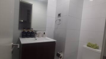 Hair dryer, towels, toilet paper