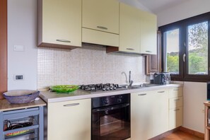 Frigorífico, microondas, horno y placa de cocina