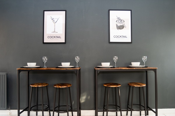 Twin breakfast bars positioned side by side, offering a comfortable and flexible dining space.