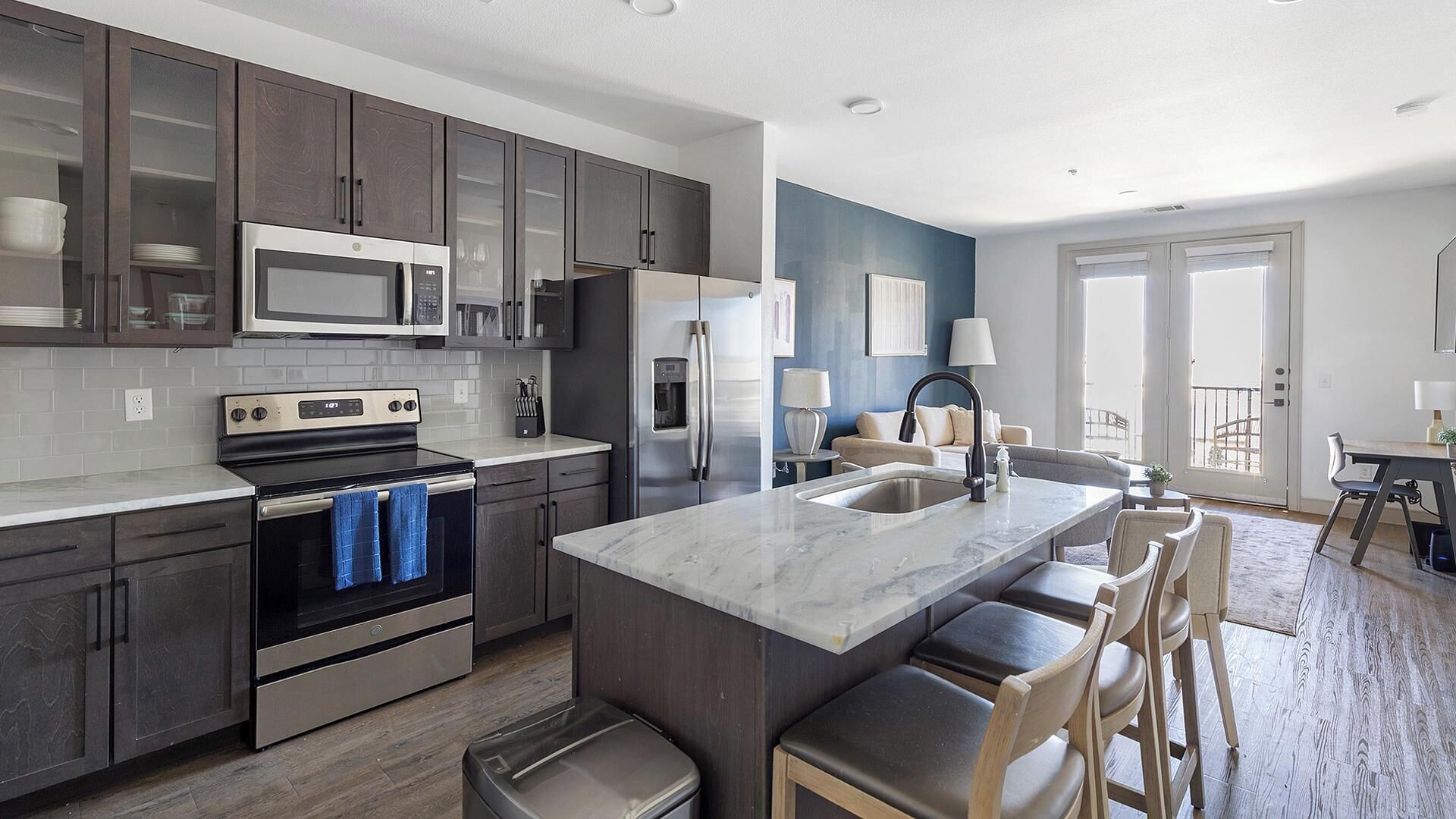 Fridge, dining tables