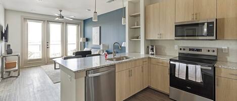 Fridge, dining tables