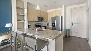 Fridge, dining tables