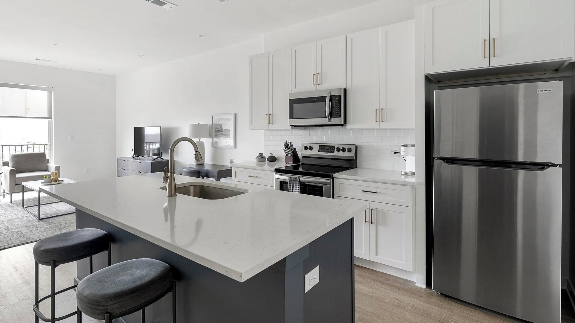 Fridge, dining tables